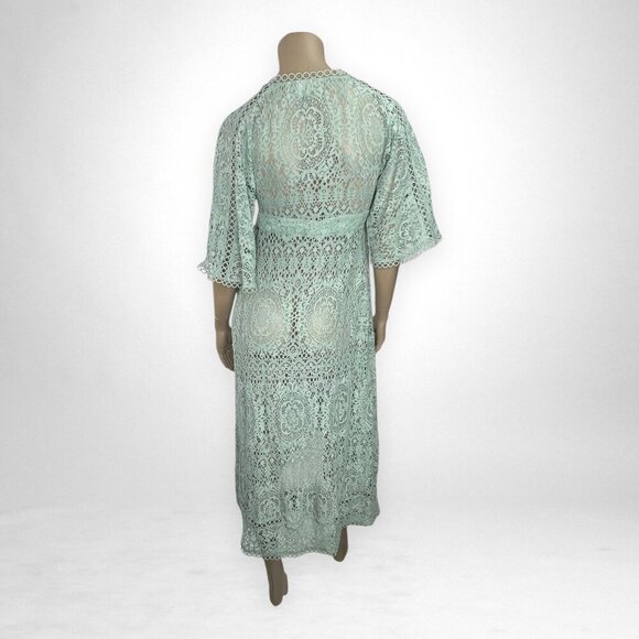 ASOS Maternity 8 Flutter Sleeves Midi Wrap Dress Sheer Not Lined - Picture 3 of 11